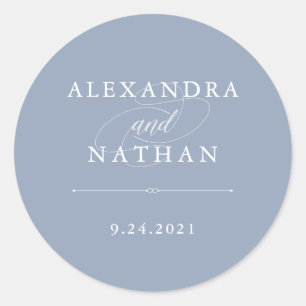 Elegant Couture   Dusty Blue Wedding Classic Round Sticker