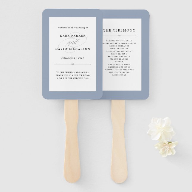 Elegant Couture | Dusty Blue Wedding Hand Fan (Front and Back)