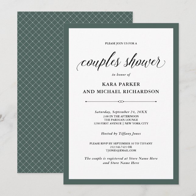 Elegant Couture | Rich Green Couples Shower Invitation (Front/Back)