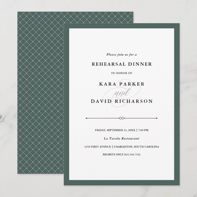 Elegant Couture | Rich Green Rehearsal Dinner Invitation (Front/Back)