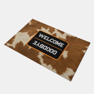 Elegant Cow Faux Leather Trendy Collection Doormat