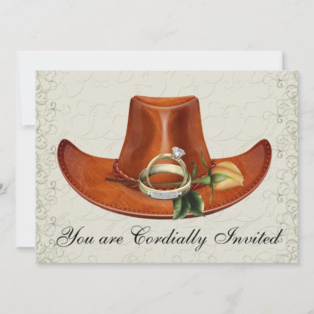 Elegant Cowboy Hat Yellow Rose Wedding Invitation (Front)