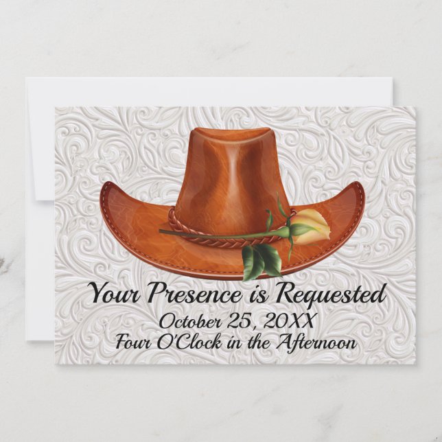 Elegant Cowboy Hat Yellow Rose Wedding Invitation (Front)