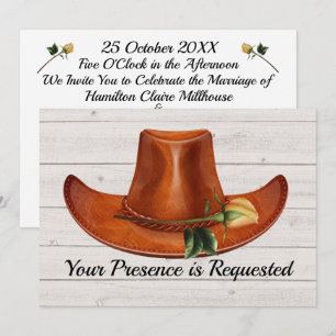 Elegant Cowboy Hat Yellow Rose Wedding Invitation