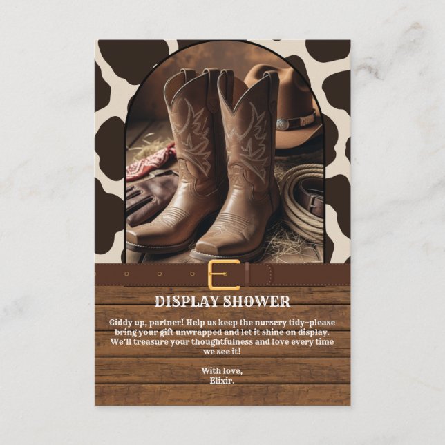 Elegant Cowgirl Boots Baby Shower Enclosure Card (Front)
