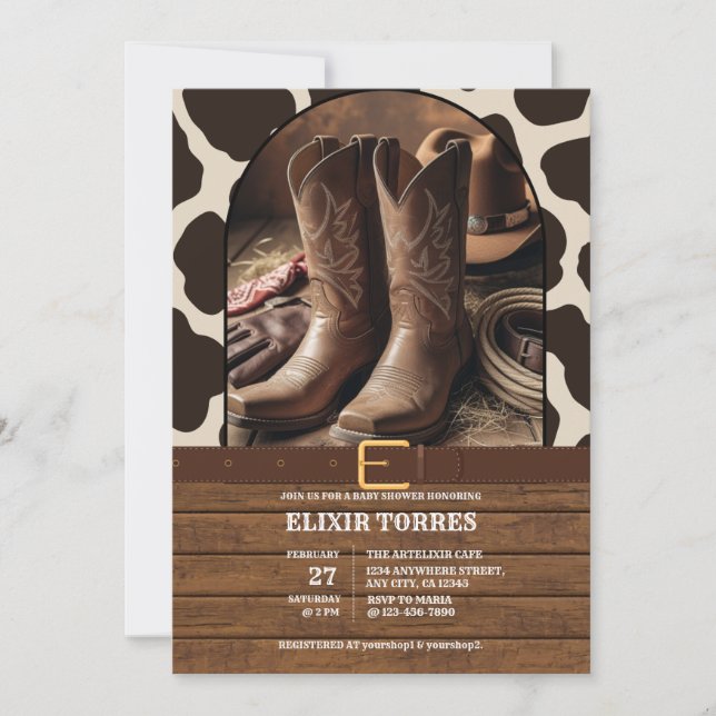 Elegant Cowgirl Boots Baby Shower Invitation (Front)
