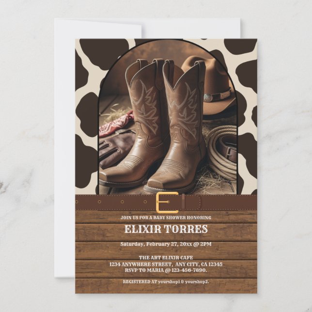 Elegant Cowgirl Boots Baby Shower Invitation (Front)