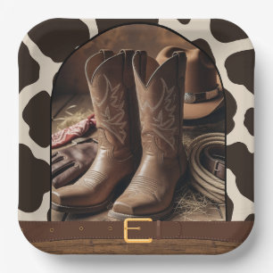 Elegant Cowgirl Boots Baby Shower Paper Plate