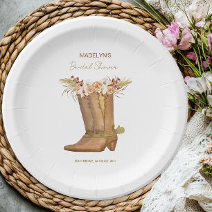 Elegant Cowgirl Boots Floral Bridal Shower Paper Plate