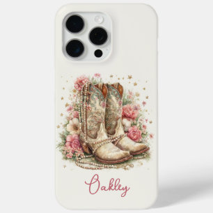 Elegant Cowgirl Boots with Flowers Monogrammed iPhone 15 Pro Max Case