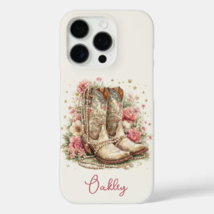 Elegant Cowgirl Boots with Flowers Monogrammed iPhone 16 Pro Case