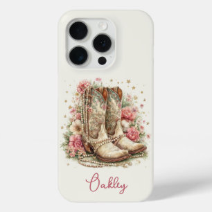 Elegant Cowgirl Boots with Flowers Monogrammed iPhone 15 Pro Case