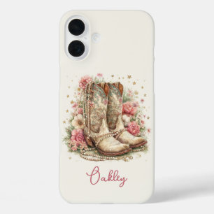 Elegant Cowgirl Boots with Flowers Monogrammed iPhone 16 Plus Case