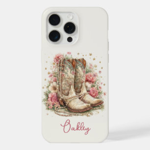 Elegant Cowgirl Boots with Flowers Monogrammed iPhone 15 Pro Max Case