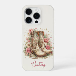 Elegant Cowgirl Boots with Flowers Monogrammed iPhone 16 Pro Case