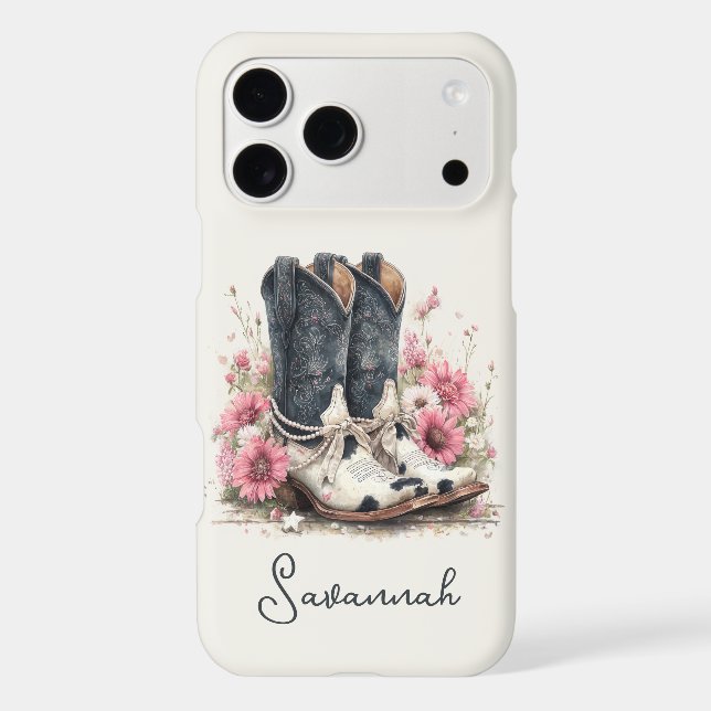 Elegant Cowhide Boots with Flowers Monogrammed (Back)