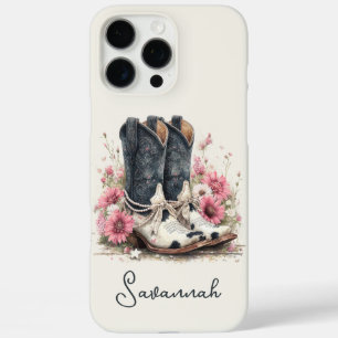 Elegant Cowhide Boots with Flowers Monogrammed iPhone 16 Pro Max Case