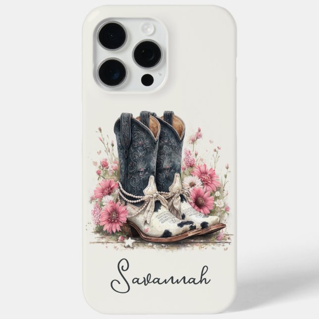 Elegant Cowhide Boots with Flowers Monogrammed Case-Mate iPhone Case (Back)