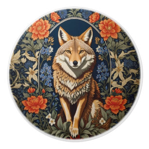 Elegant Coyote William Morris Inspired Ceramic Knob