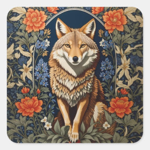 Elegant Coyote William Morris Inspired Square Sticker