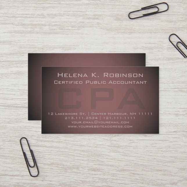 Elegant CPA Certified Public Accountant Business Card (Front/Back In Situ)