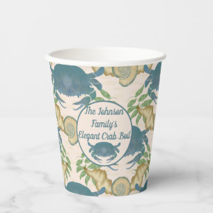 Elegant Crab Feast-Watercolor Blue Crabs, Seashell Paper Cups