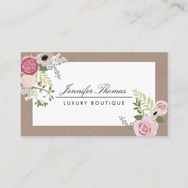Elegant Craft Floral Motif Luxury Boutique Business Card (Front)