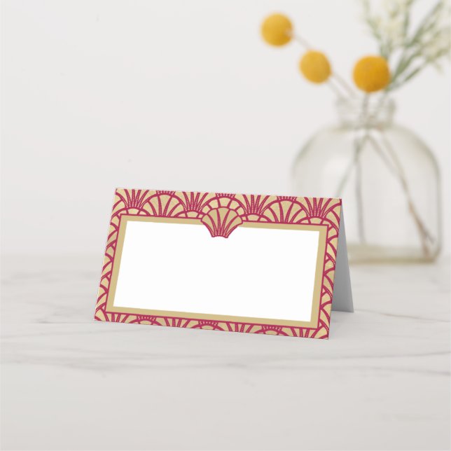 Elegant  Cranberry Gold Coloured Art Deco Wedding Place Card (Front)