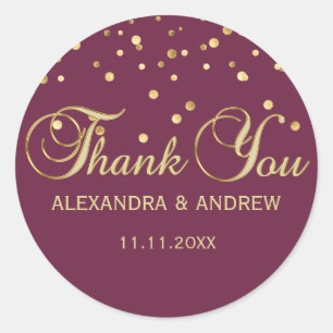 Elegant CRANBERRY Gold Wedding Thank You Classic Round Sticker