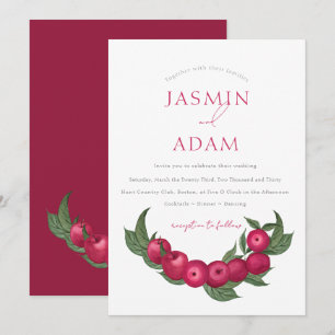 Elegant Cranberry Red Botanical Wedding Invitation