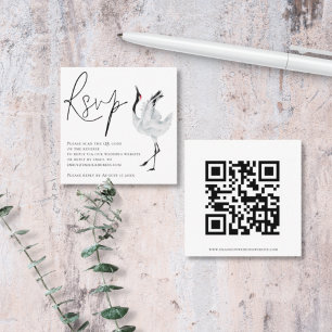 Elegant Crane Bird Script QR Code Wedding RSVP  Enclosure Card