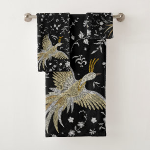 Elegant Crane Birds Seamless Pattern Bath Towel Set