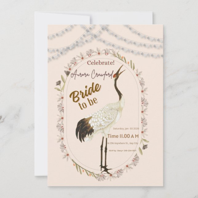 Elegant Crane Floral Border Bridal Shower Invitati Invitation (Front)