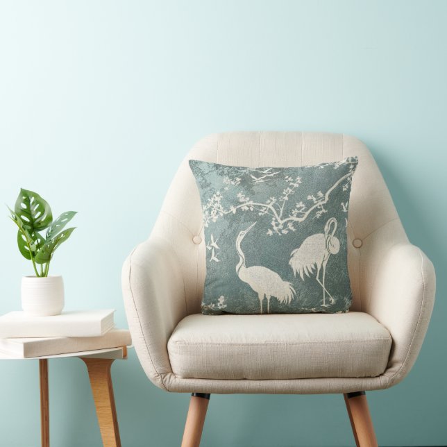 Elegant Cranes Art Pattern | Colourful Crane Birds Cushion (Chair)