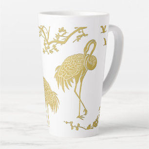Elegant Cranes Art Pattern Colourful Crane Birds Latte Mug