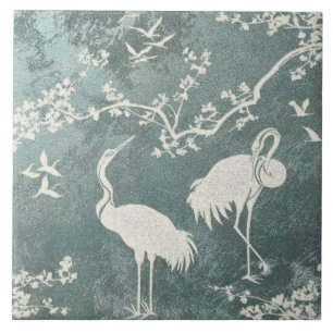 Elegant Cranes Art Pattern   Colourful Crane Birds Tile