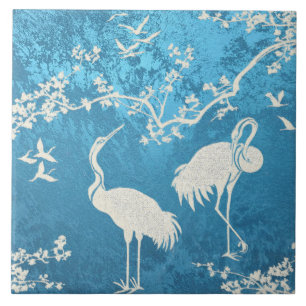 Elegant Cranes Art Pattern   Colourful Crane Birds Tile