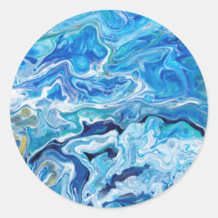 Elegant Crazy Lace Agate 6 - Ocean Blue Classic Round Sticker