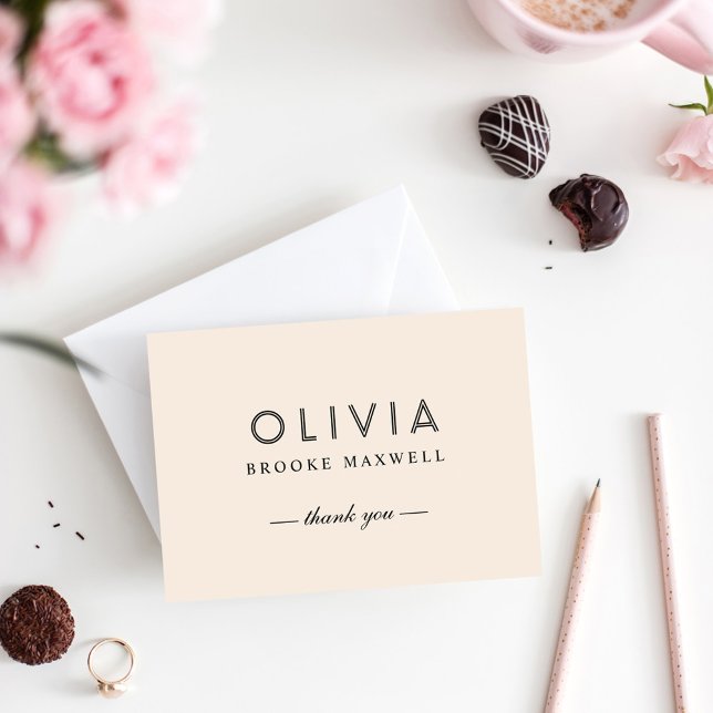 Elegant Cream and Black Custom Monogram Thank You Card (Creator Uploaded)