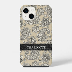 Elegant Cream and Black Paisley iPhone 14 Case