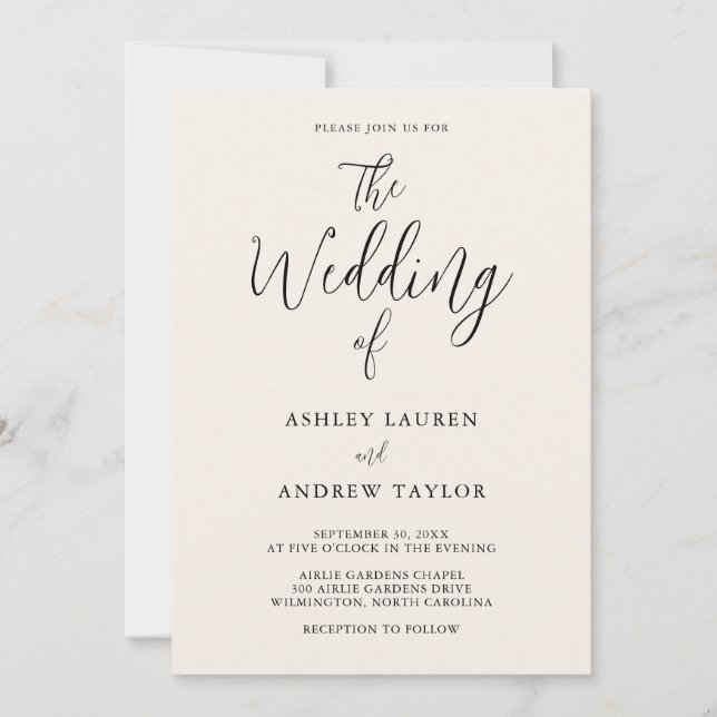 Elegant Cream and Black Wedding Invitation (Front)