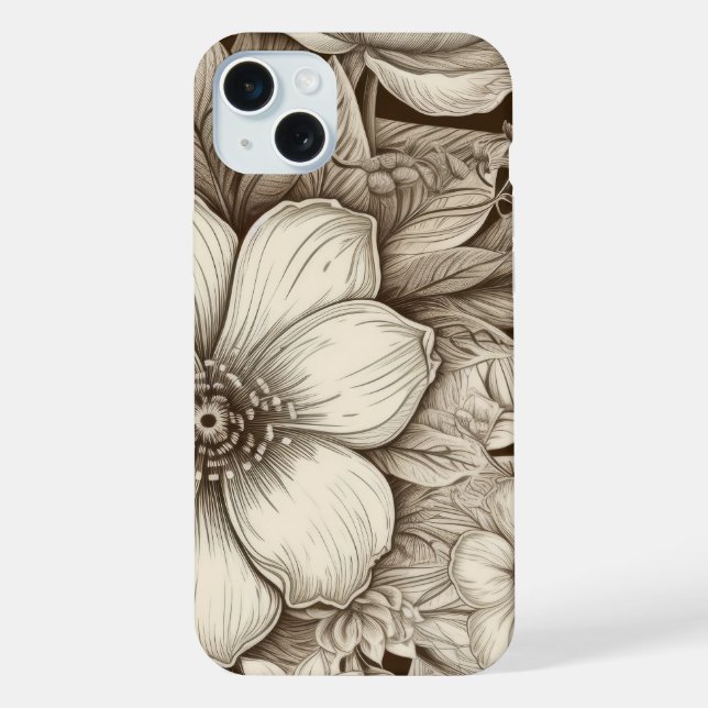 Elegant Cream and Brown Floral with Depth iPhone Case (Back)