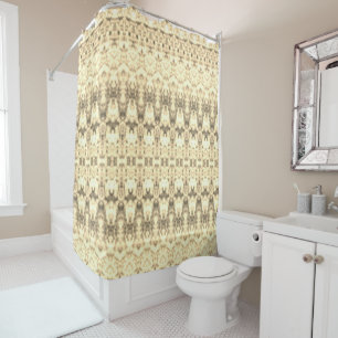 Elegant Cream And Brown Patterned Shower Curtain