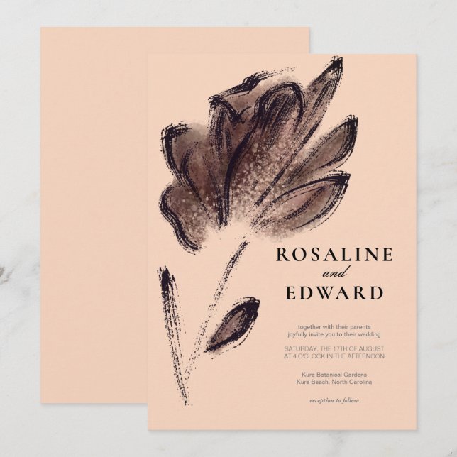Elegant Cream and Brown Watercolor Floral Wedding Invitation (Front/Back)