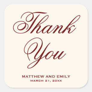 Elegant Cream and Burgundy Thank You Wedding Favou Square Sticker