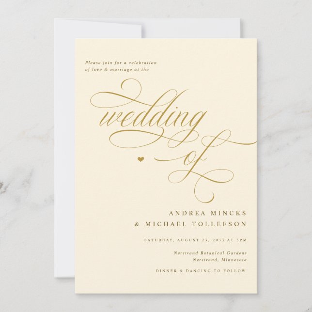 Elegant Cream and Gold Calligraphy Wedding Invitation (Front)