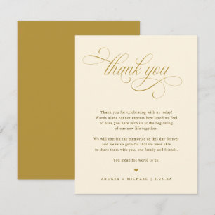 Elegant Cream and Gold Calligraphy Wedding Thank You Card