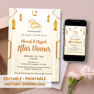 Elegant Cream and Gold Islamic Pattern Iftar Invitation