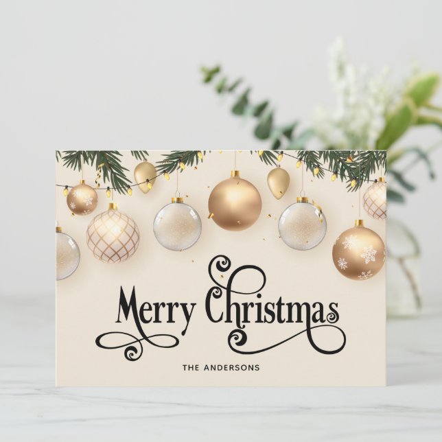 Elegant Cream and Gold Merry Christmas  Holiday Card (Standing Front)