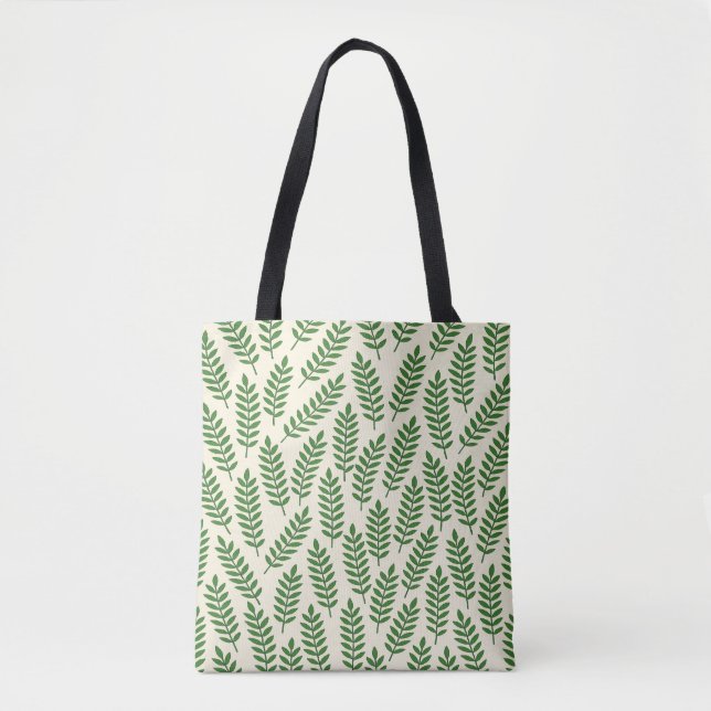 Elegant Cream and Green Leaves Tote Bag  (Front)